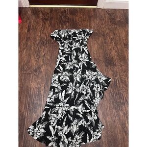 Mi Ami Womens Maxi Dress Size L Black White Floral Strapless Ruffle Summer